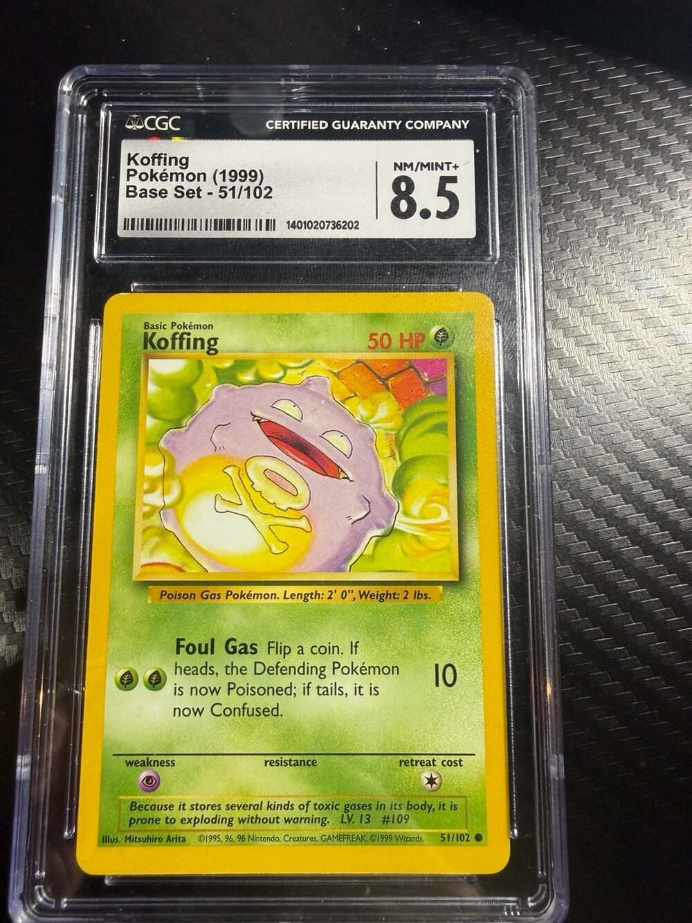 1999 Pokémon Base Set Unlimited Koffing #51/102 - CGC 8.5 NM/Mint+